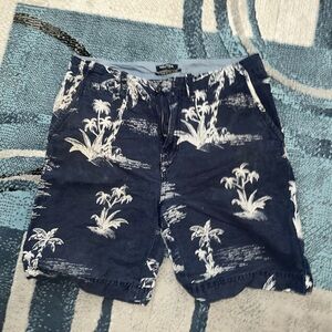 Navy Blue Tropical Print Shorts
